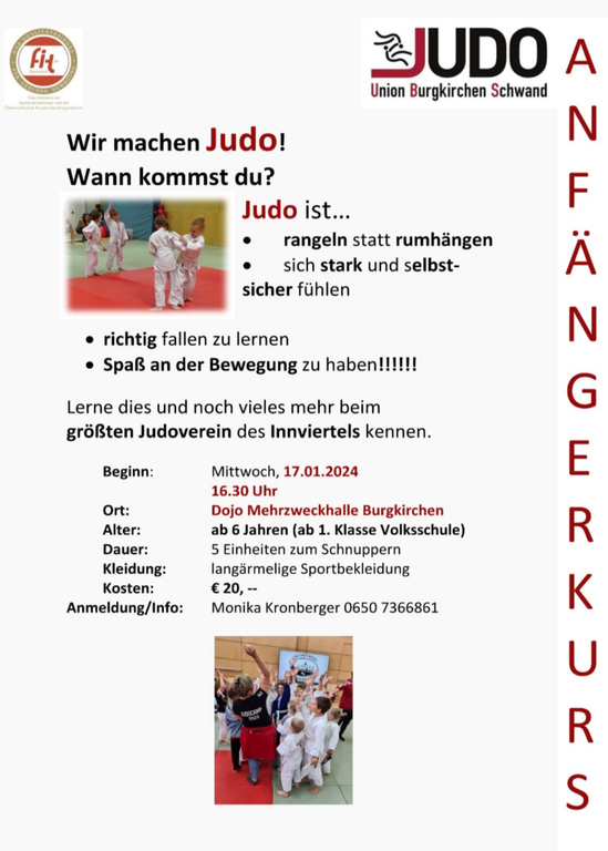 Schnupperkurs bei der Judo Union Burgkirchen/Schwand - Start am 17.1.2024 um 16:30 Uhr. Jetzt anmelden!